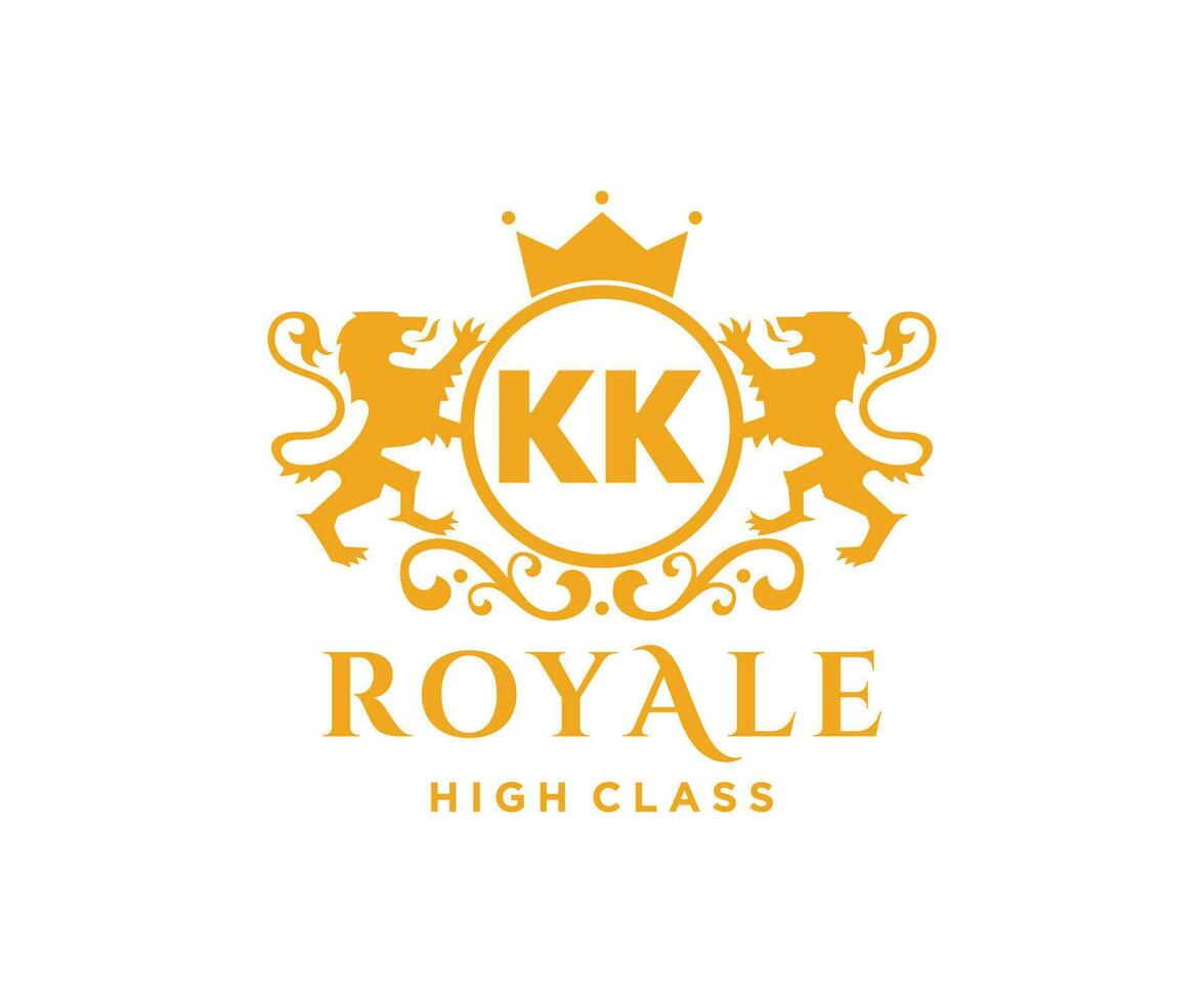 Golden Letter KK template logo Luxury gold letter with crown. Monogram alphabet . Beautiful royal initials letter. vector