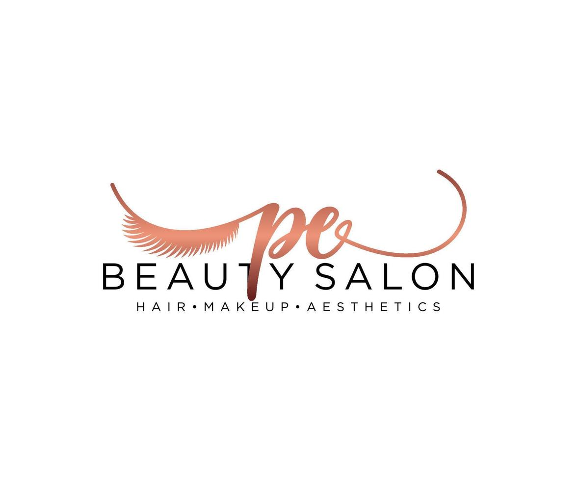 Initial PE feminine logo collections template. handwriting logo of initial signature, wedding, fashion, jewerly, boutique, floral and botanical with creative template for any company or business. vector