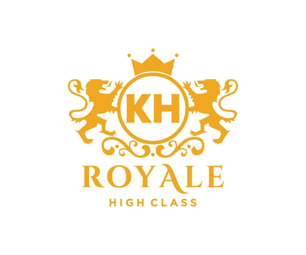 Golden Letter KH template logo Luxury gold letter with crown. Monogram alphabet . Beautiful royal initials letter. vector
