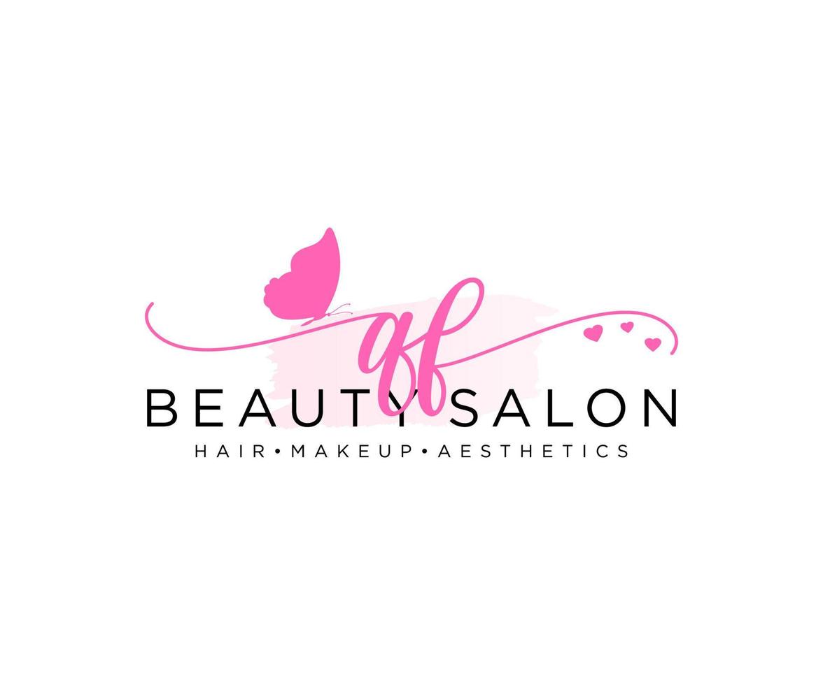 Initial QF feminine logo collections template. handwriting logo of initial signature, wedding, fashion, jewerly, boutique, floral and botanical with creative template for any company or business. vector