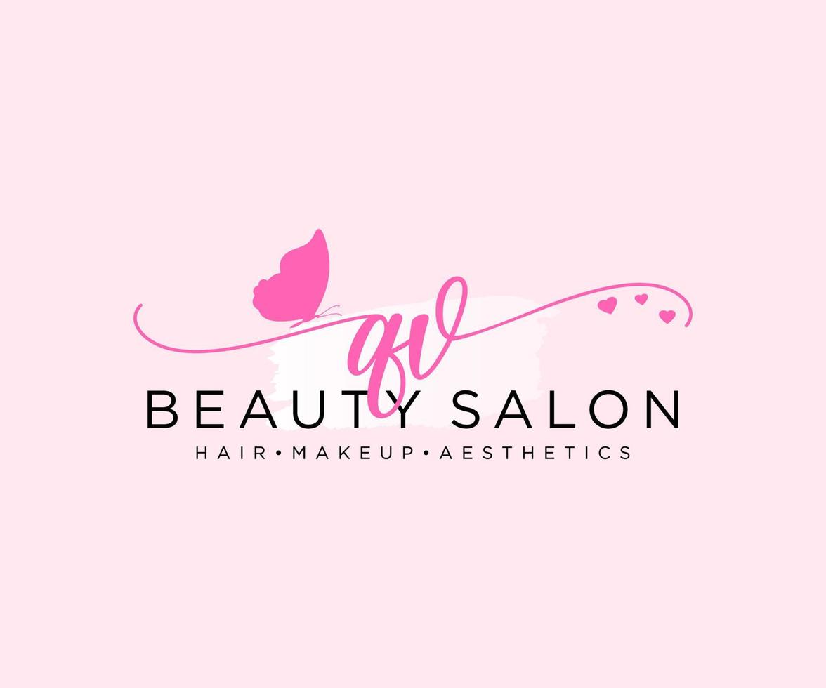 Initial QV feminine logo collections template. handwriting logo of initial signature, wedding, fashion, jewerly, boutique, floral and botanical with creative template for any company or business. vector