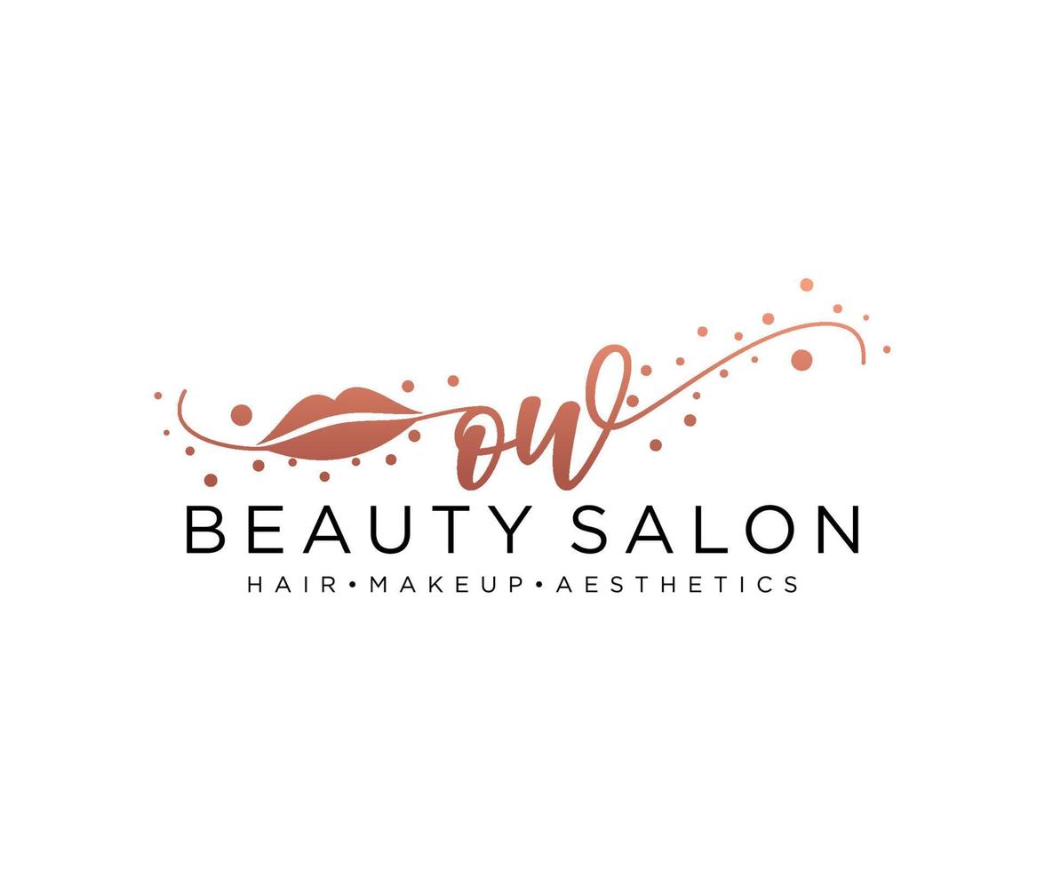 Initial OW feminine logo collections template. handwriting logo of initial signature, wedding, fashion, jewerly, boutique, floral and botanical with creative template for any company or business. vector