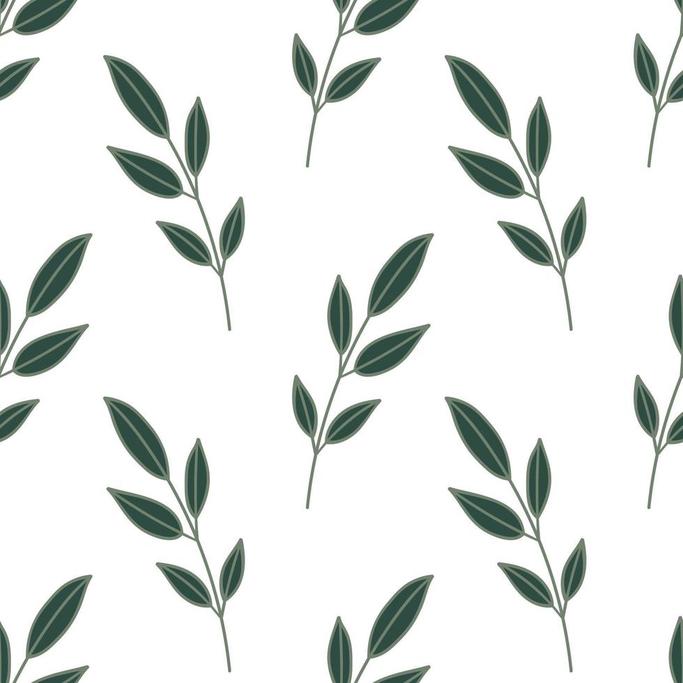 Green branch with leaves. Floral seamless pattern. vector