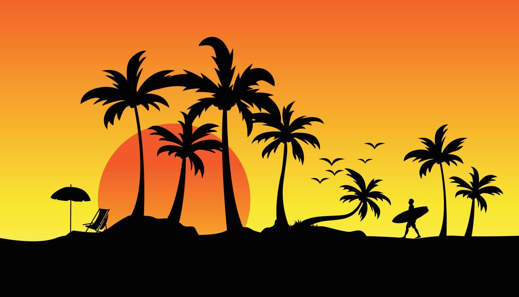 Hello summer vector background , Summer beach, palm tree silhouette