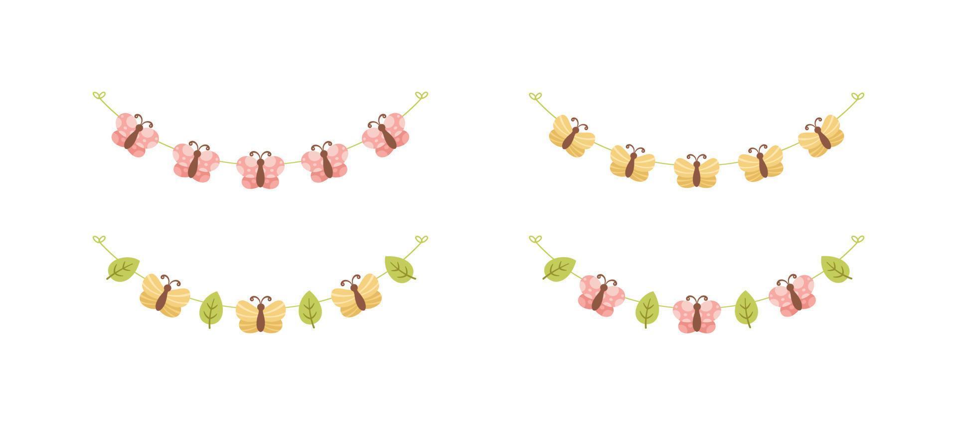 Cute Butterfly Garland Set, Spring Summer Nature Design Element vector