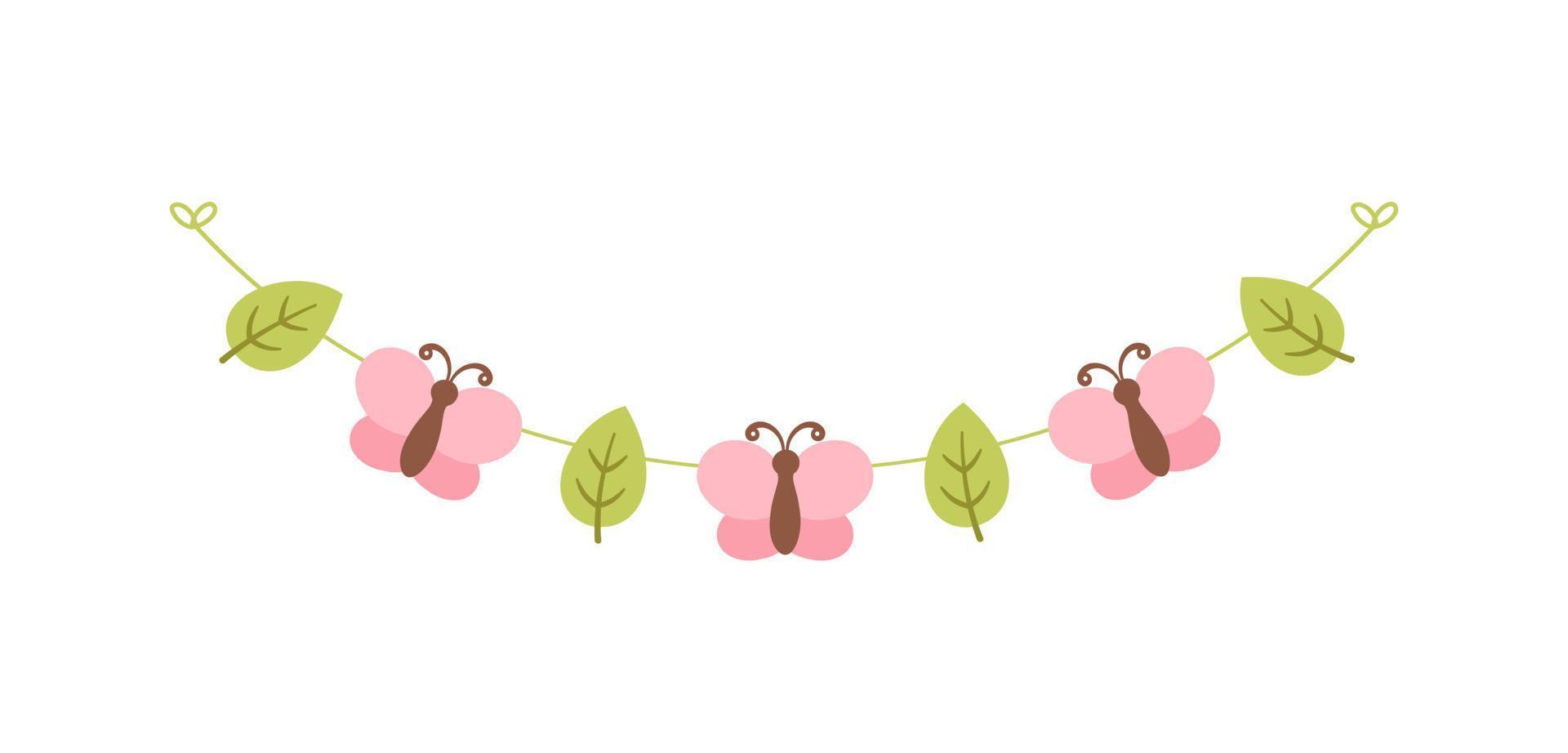 Cute Butterfly Garland, Spring Summer Nature Design Element vector