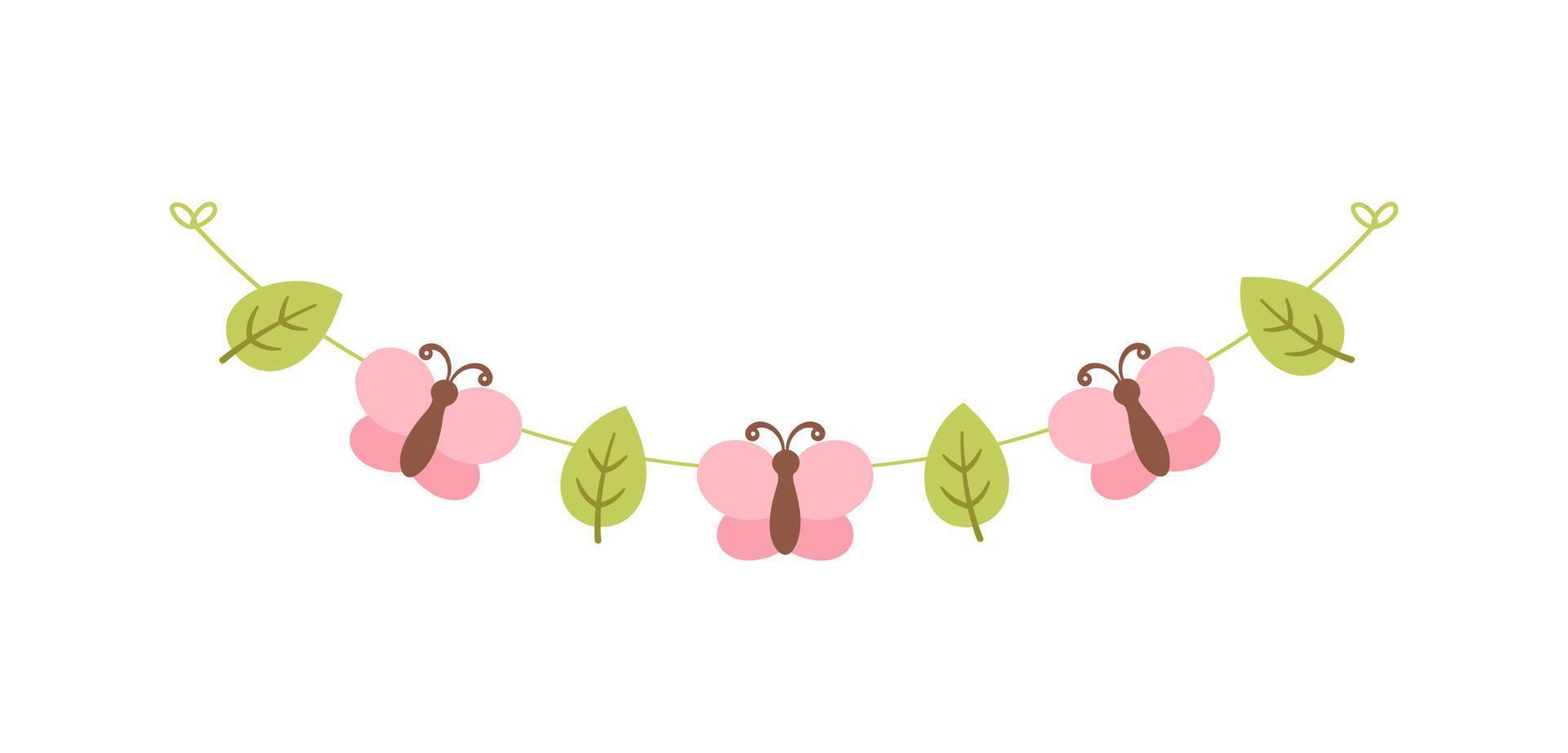 Cute Butterfly Garland, Spring Summer Nature Design Element vector