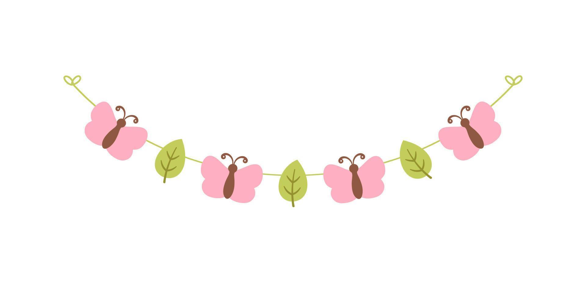 Cute Butterfly Garland, Spring Summer Nature Design Element vector