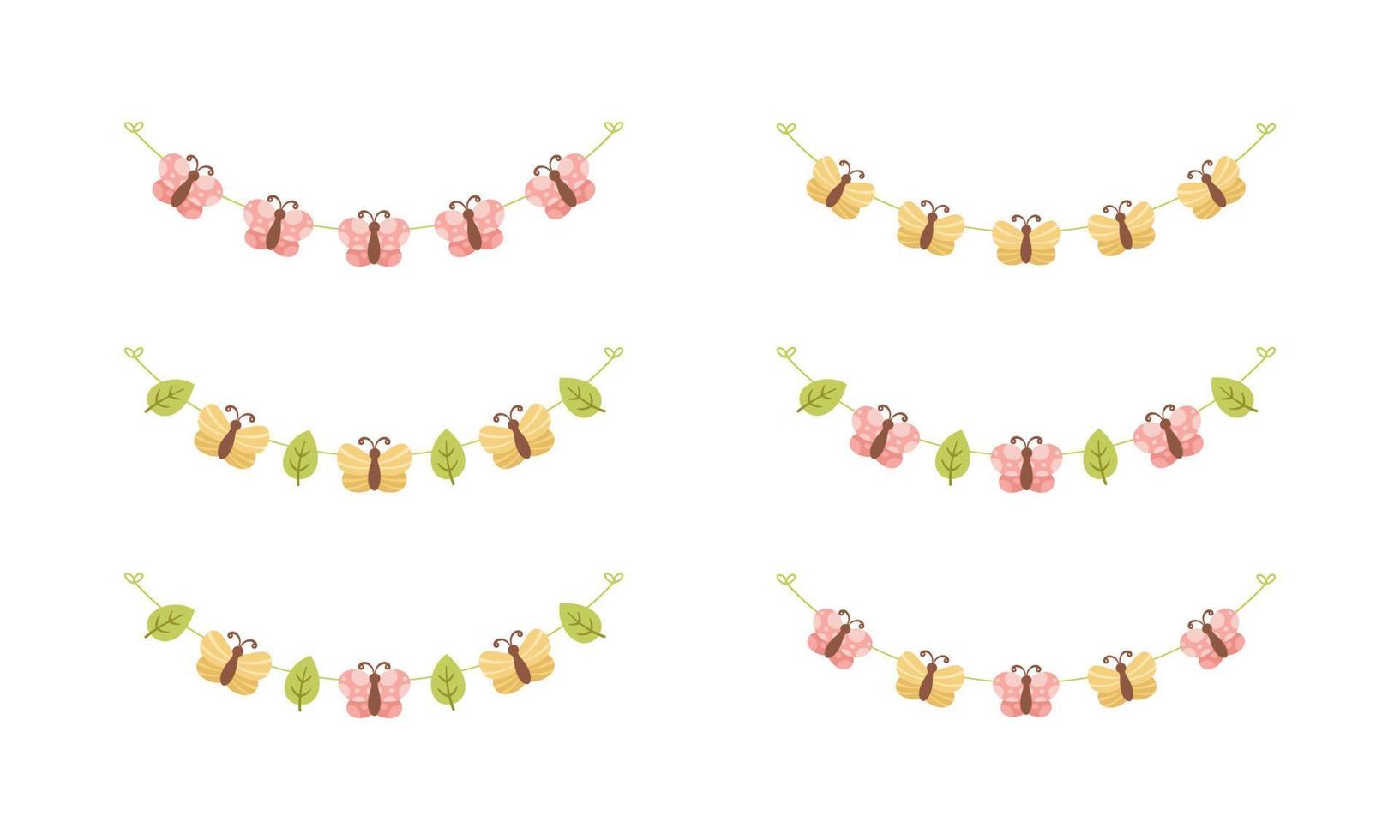 Cute Butterfly Garland Set, Spring Summer Nature Design Element vector