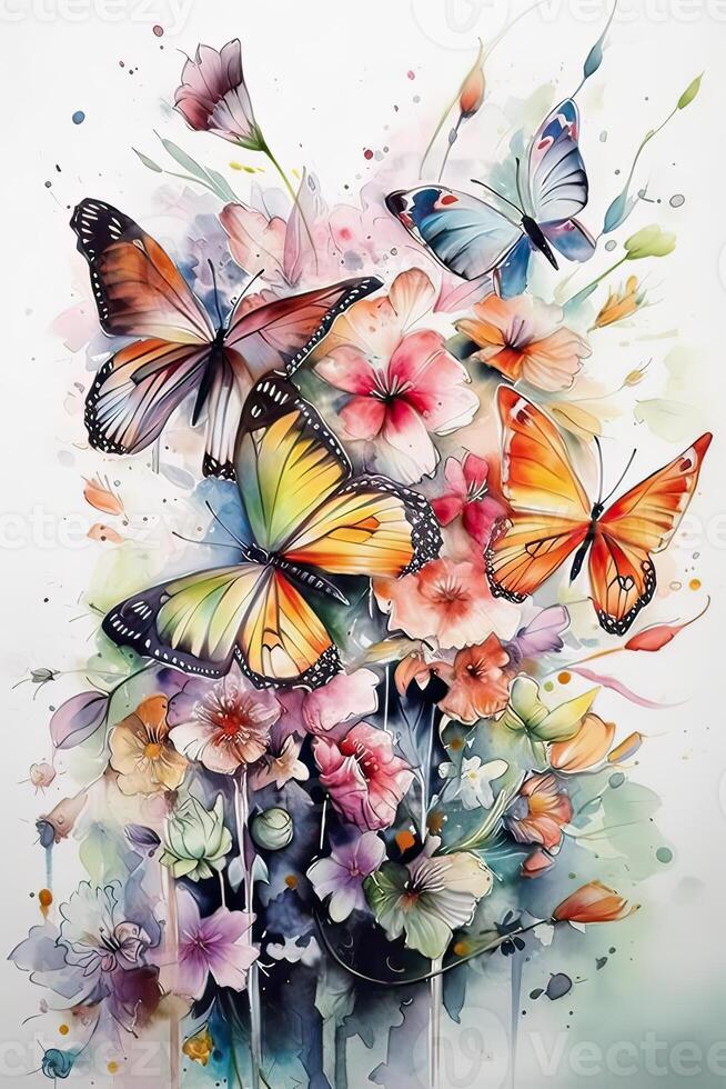 illustration of bloming flowers isolate background International Women's Day and Spring Festival. A cluster of wildflower bouquet colorful garden flowers arrangement. photo