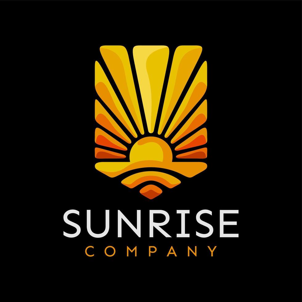 Modern colorful sunrise shield logo design. Luxury sun security logo branding. vector