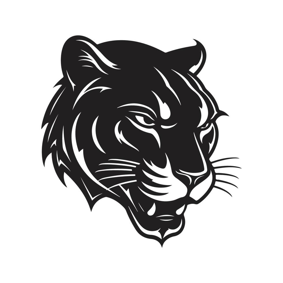 panther head, logo concept black and white color, hand drawn