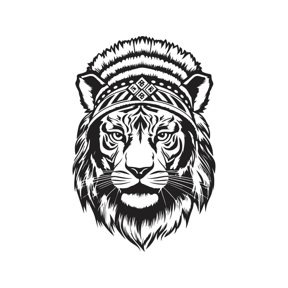 indio tigre, logo concepto negro y blanco color, mano dibujado ilustración vector