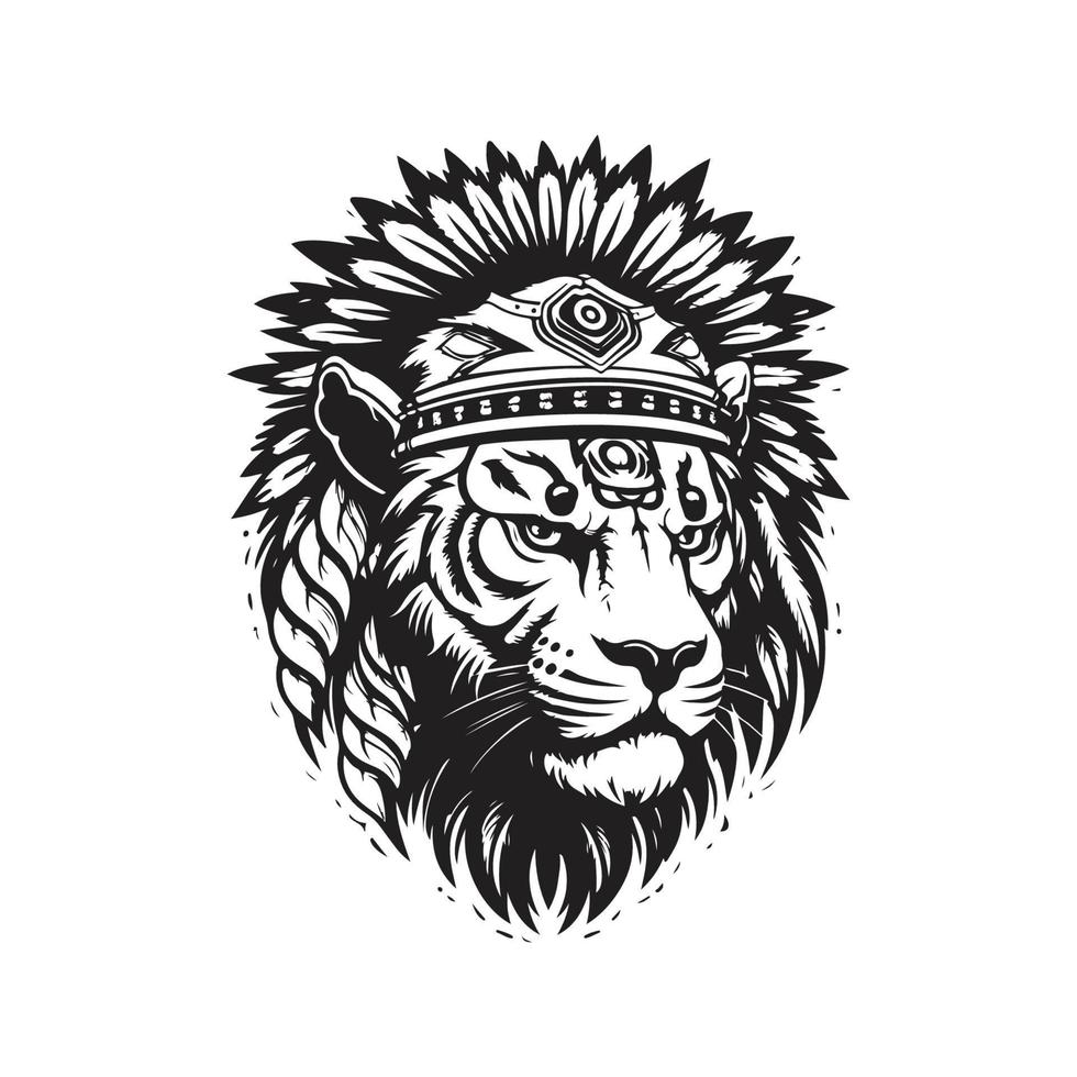 indio tigre, logo concepto negro y blanco color, mano dibujado ilustración vector