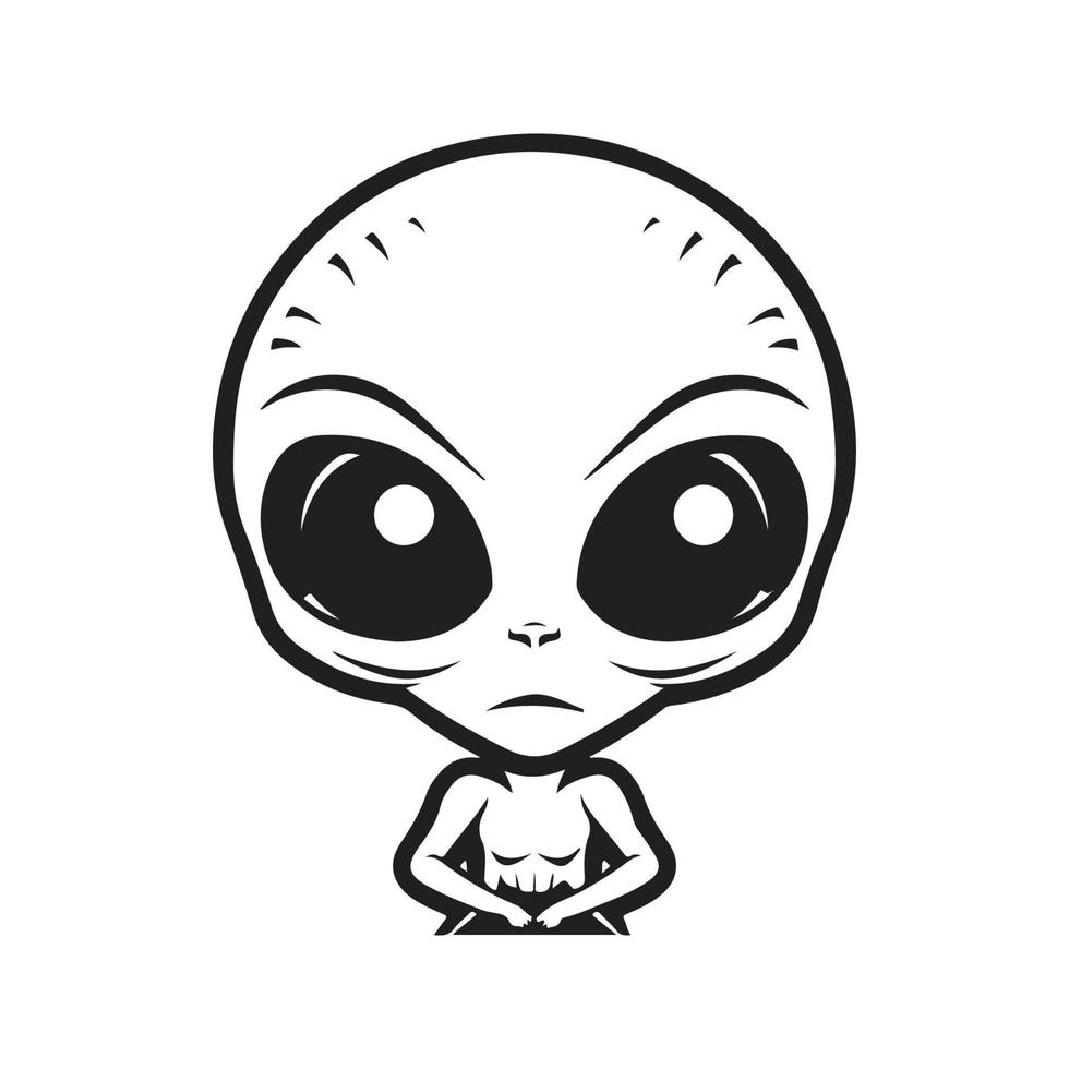 alien, logo concept black and white color, hand drawn illustration vector