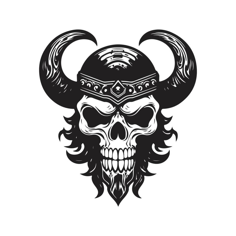 skull viking, logo concept black and white color, hand drawn illustration vector