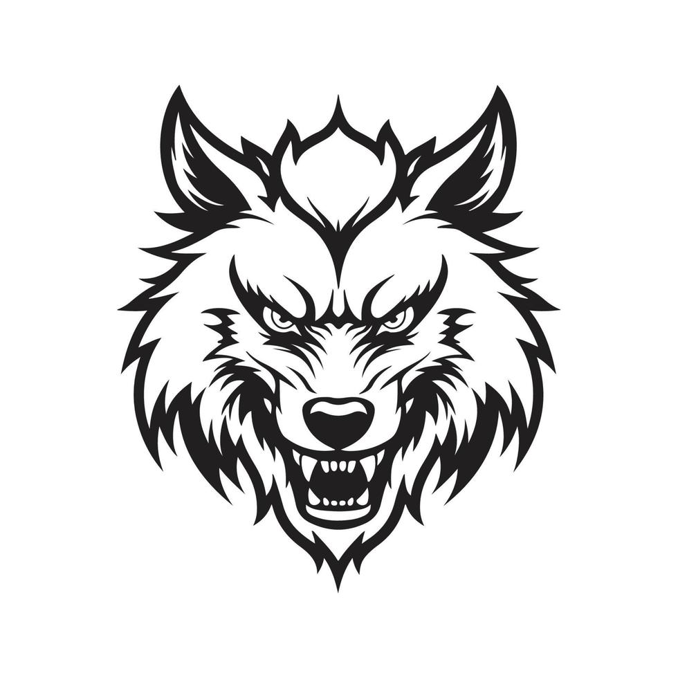 enojado lobo, logo concepto negro y blanco color, mano dibujado ilustración vector