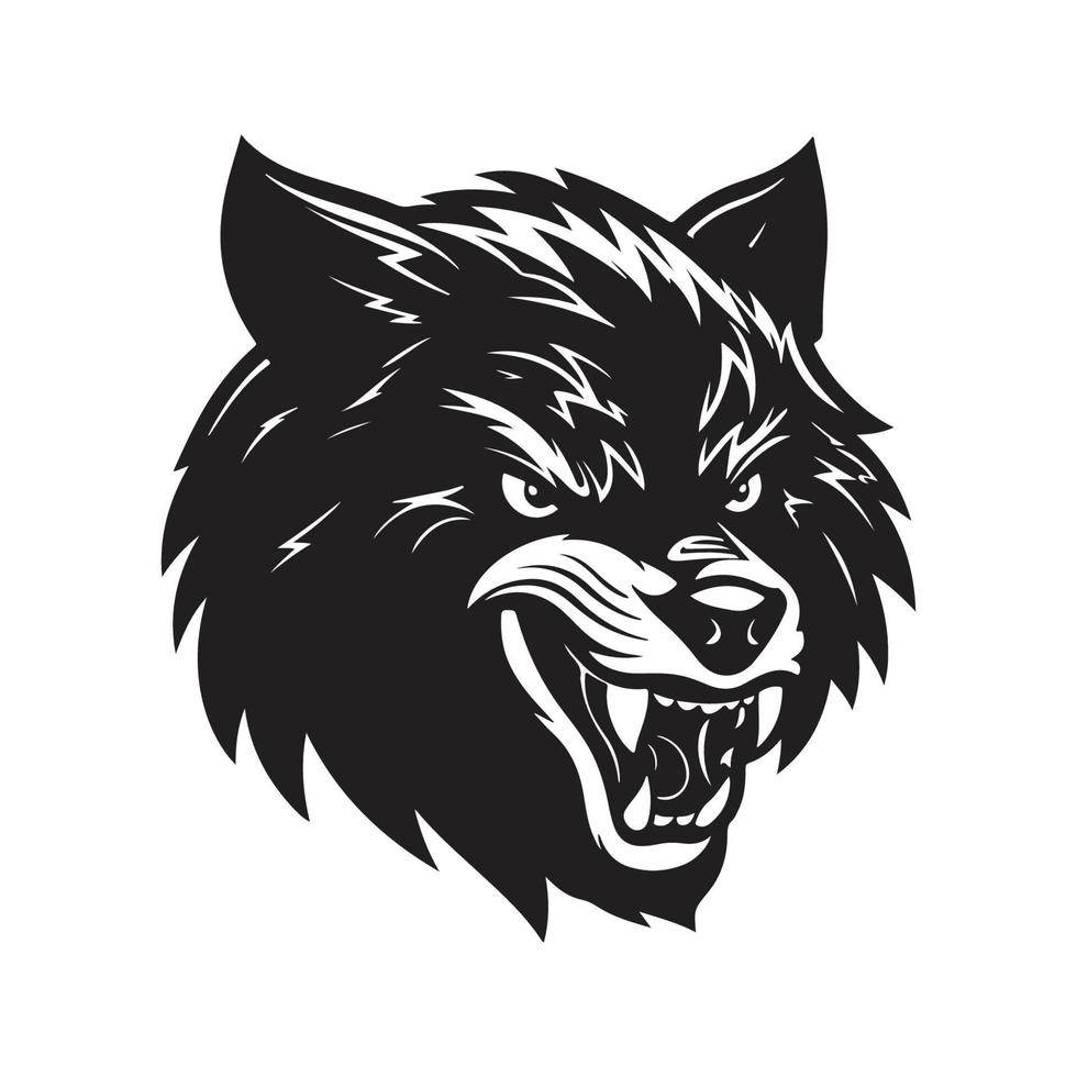 enojado lobo, logo concepto negro y blanco color, mano dibujado ilustración vector