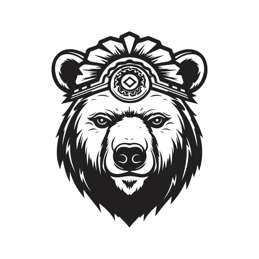indian bear, logo concept black and white color, hand drawn illustration vector