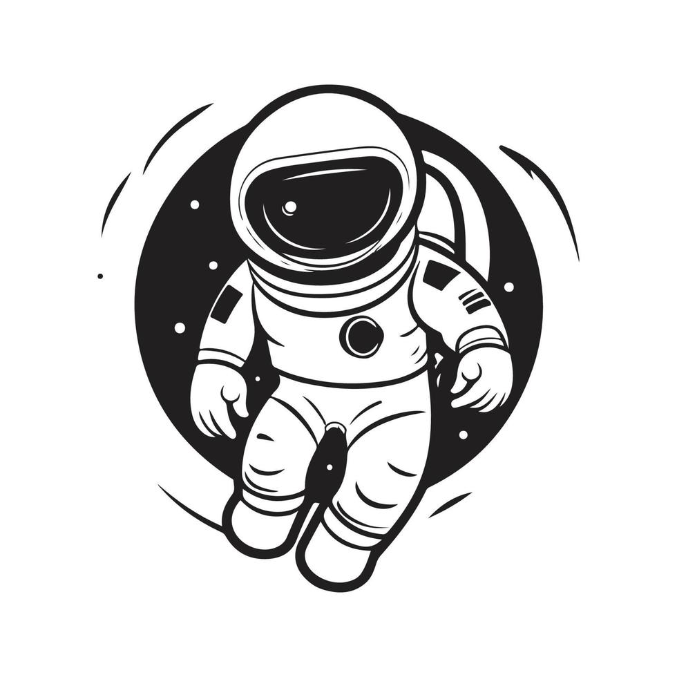 astronaut, logo concept black and white color, hand drawn illustration