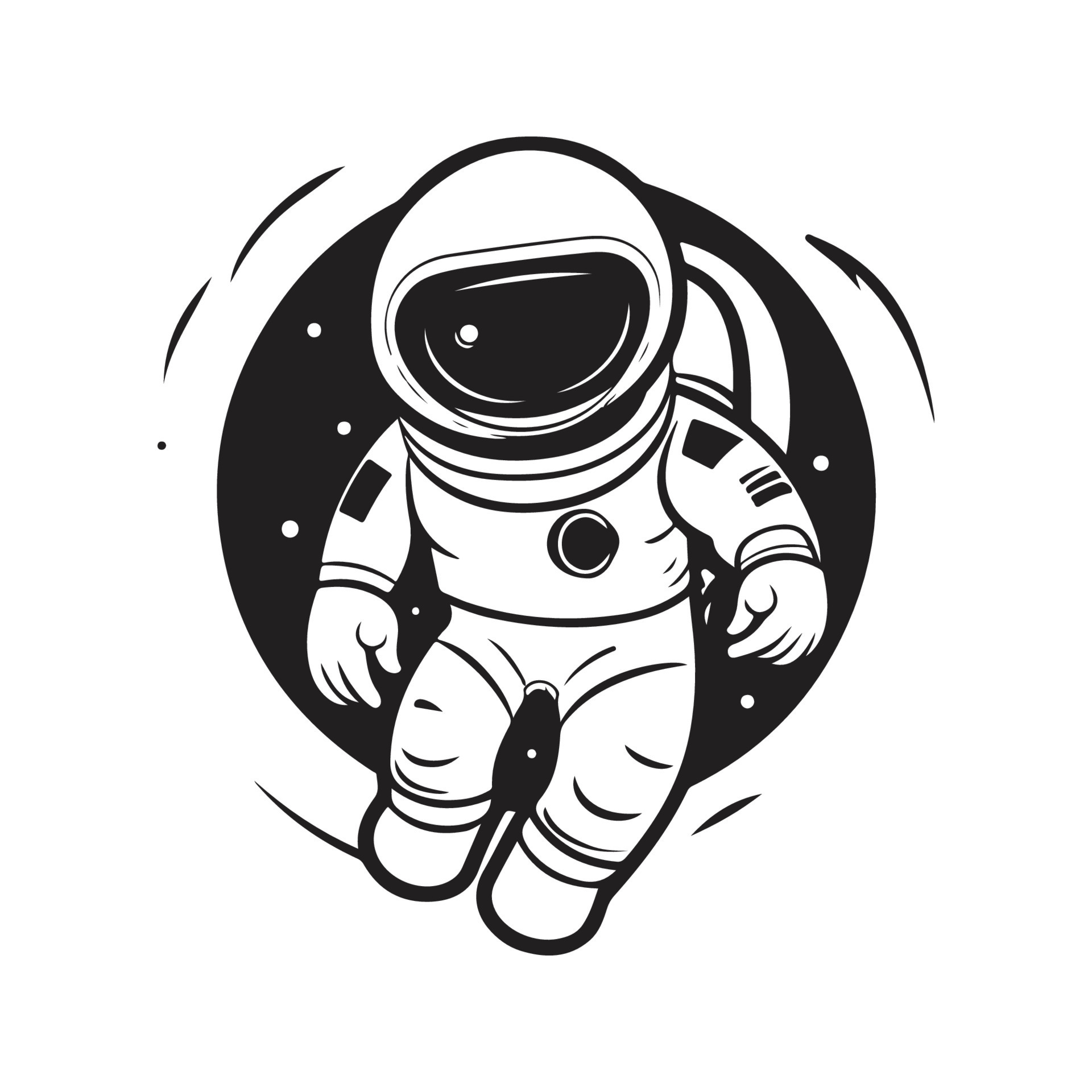 astronaut, logo concept black and white color, hand drawn illustration