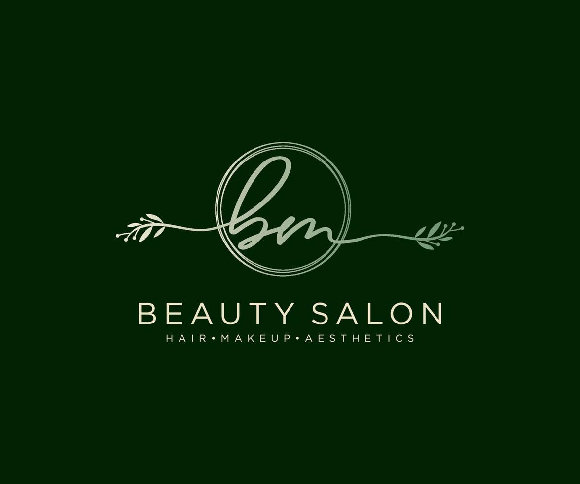 Initial BM feminine logo collections template. handwriting logo of initial signature, wedding, fashion, jewerly, boutique, floral and botanical with creative template for any company or business. vector