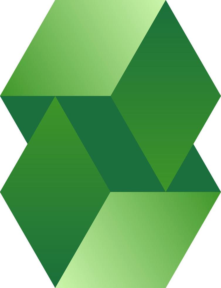 3d optical illusion cubes. 3d illusive shape of boxes. Vector illustration of green cube. 3d illusion of geometric for logo, design, art, education or art. Perspective illusion cubes illustration