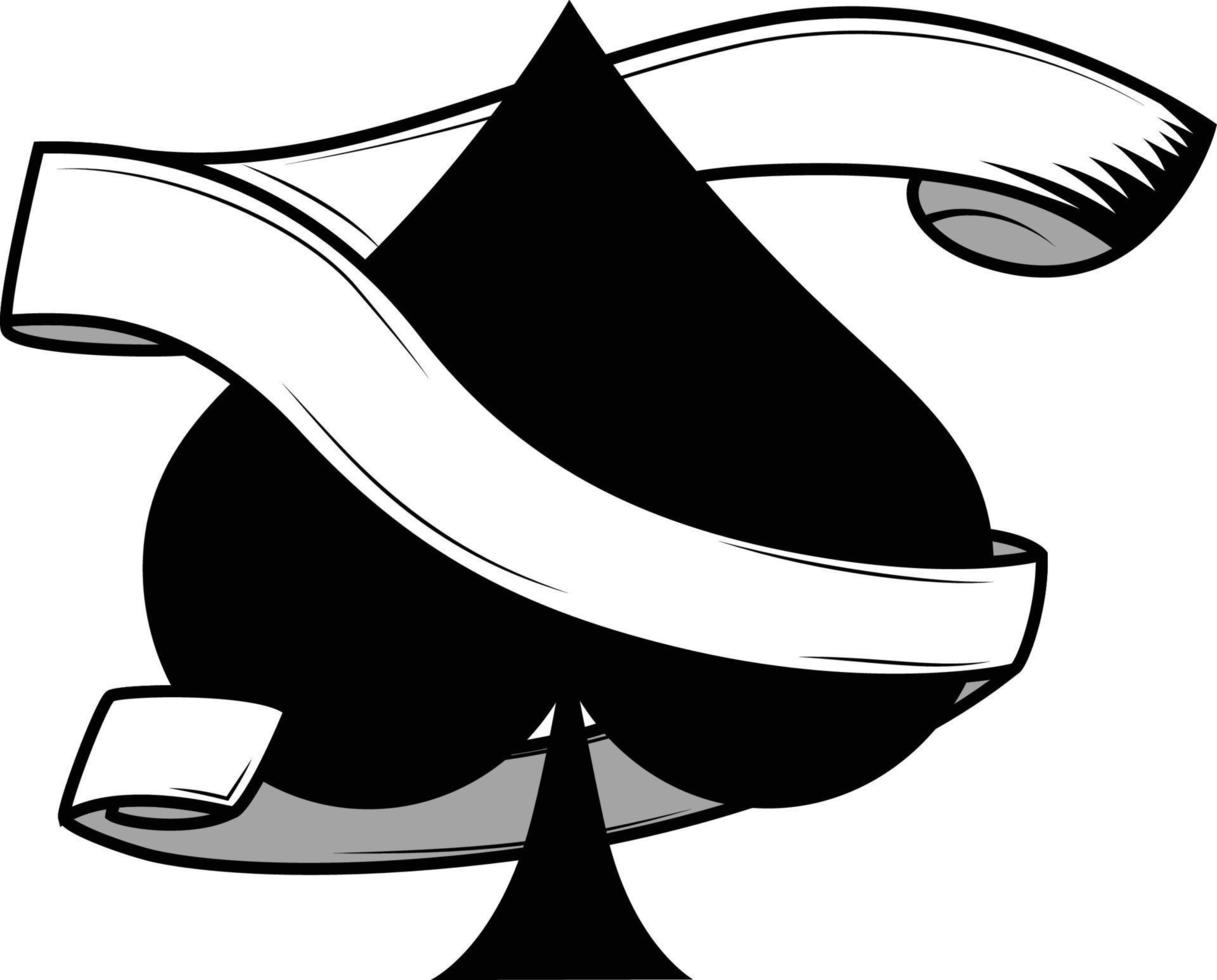 Spades  playing-card symbol with an empty banner, scroll around it, logo template or design resources vector illustration