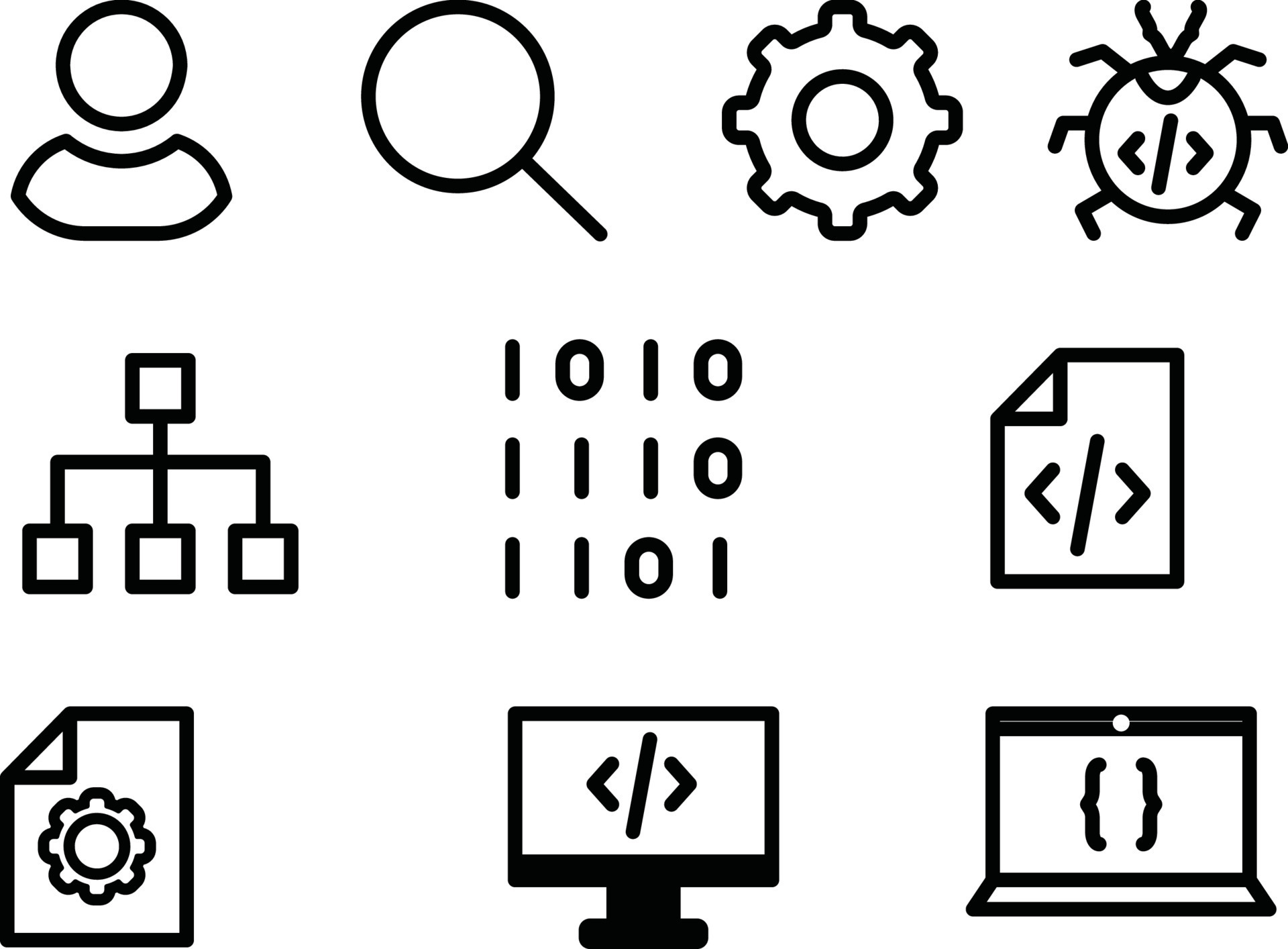Computer programming icon set coding software web developer related ...