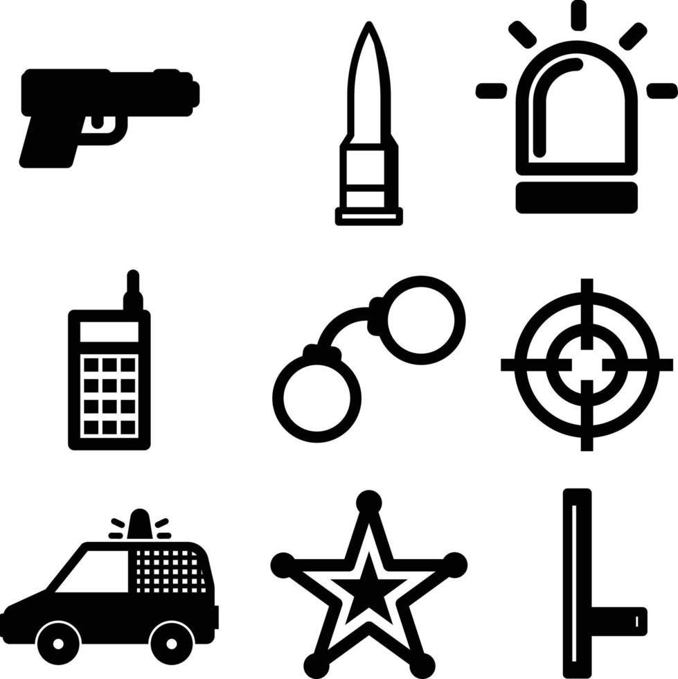 police , security , police department vector icons set clip arts black and white simple style