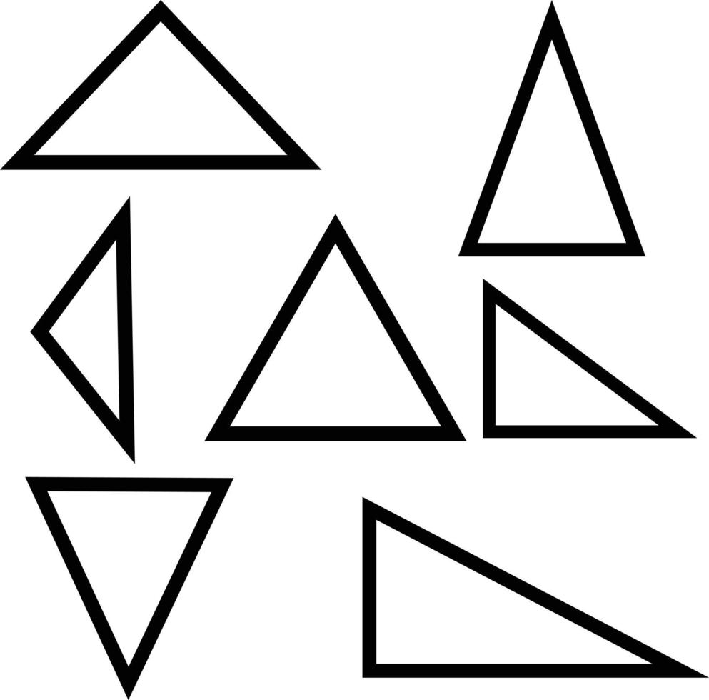 Triangles set vector illustration. , various black outlined triangles