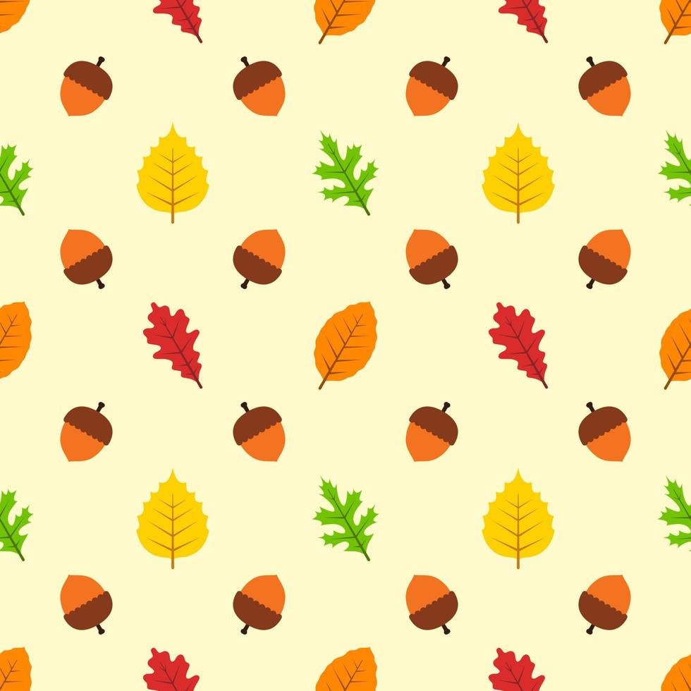 Seamless pattern with acorns and autumn leaves. vector