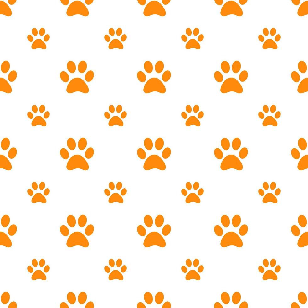 Orange seamless pattern with white paws. vector