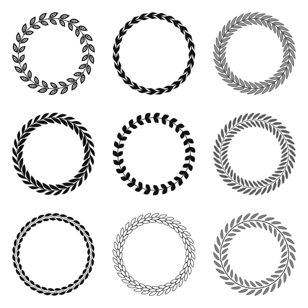 Set of black and white silhouette circular laurel. vector