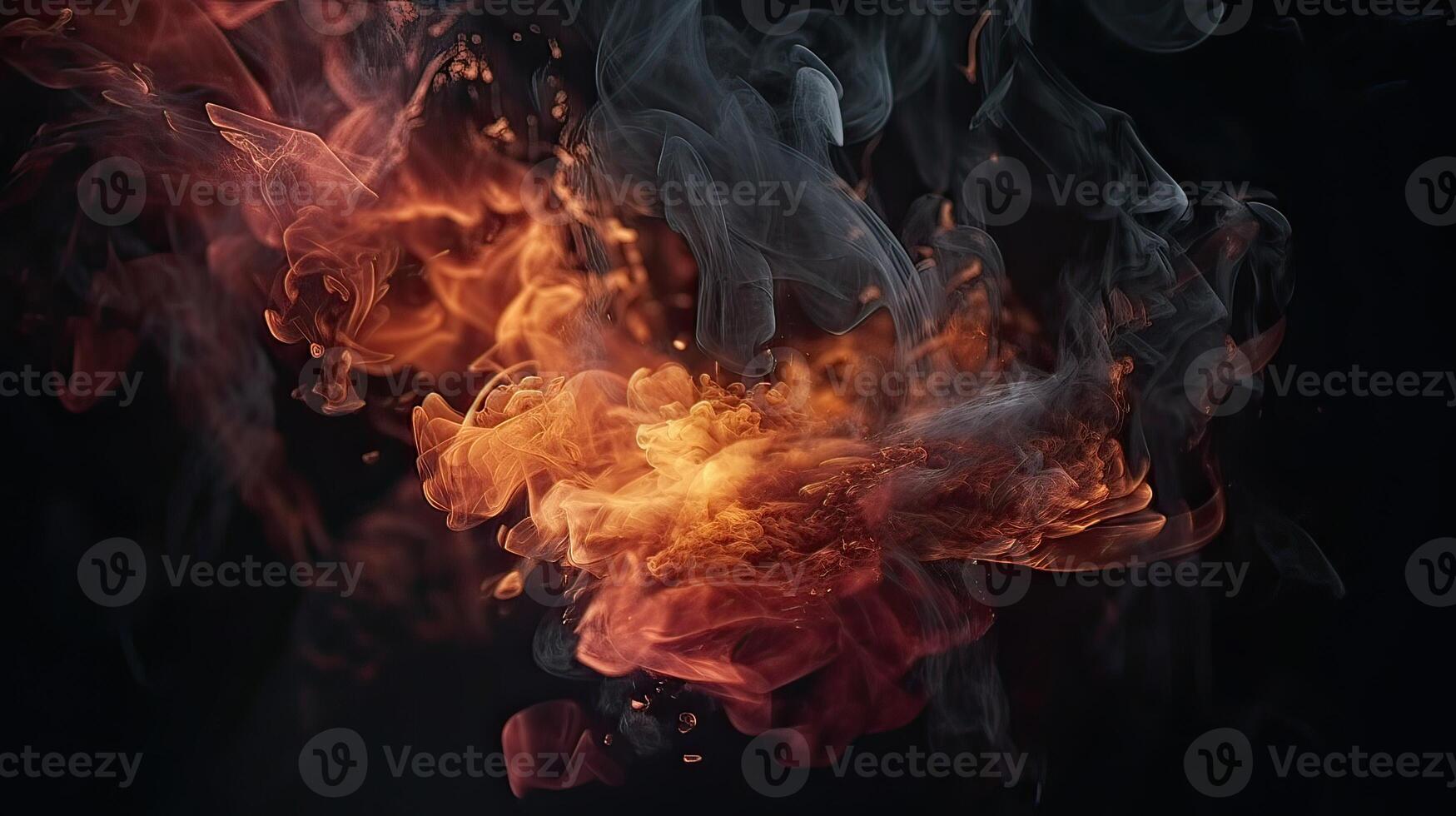 Fire flames texture on isolated black background. Perfect texture overlays for copy space. photo