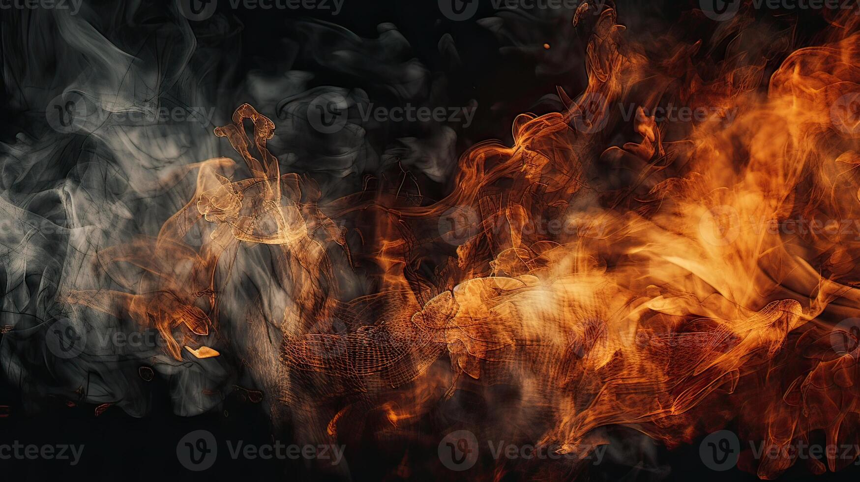 Fire flames texture on isolated black background. Perfect texture overlays for copy space. photo
