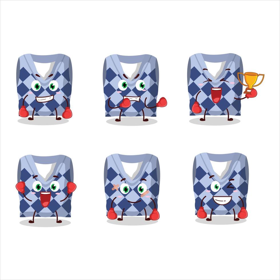 A sporty blue school vest boxing athlete cartoon mascot design vector