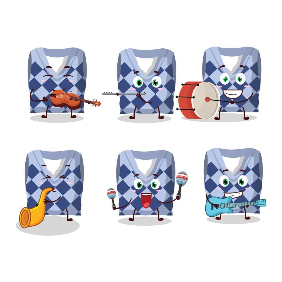 dibujos animados personaje de azul colegio chaleco jugando algunos musical instrumentos vector