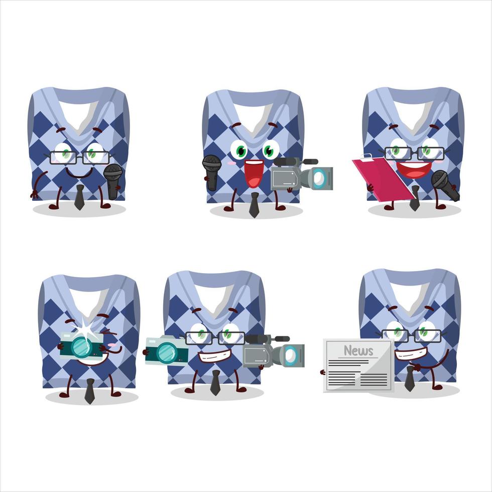 Character reporter blue school vest cute mascot with microphone vector