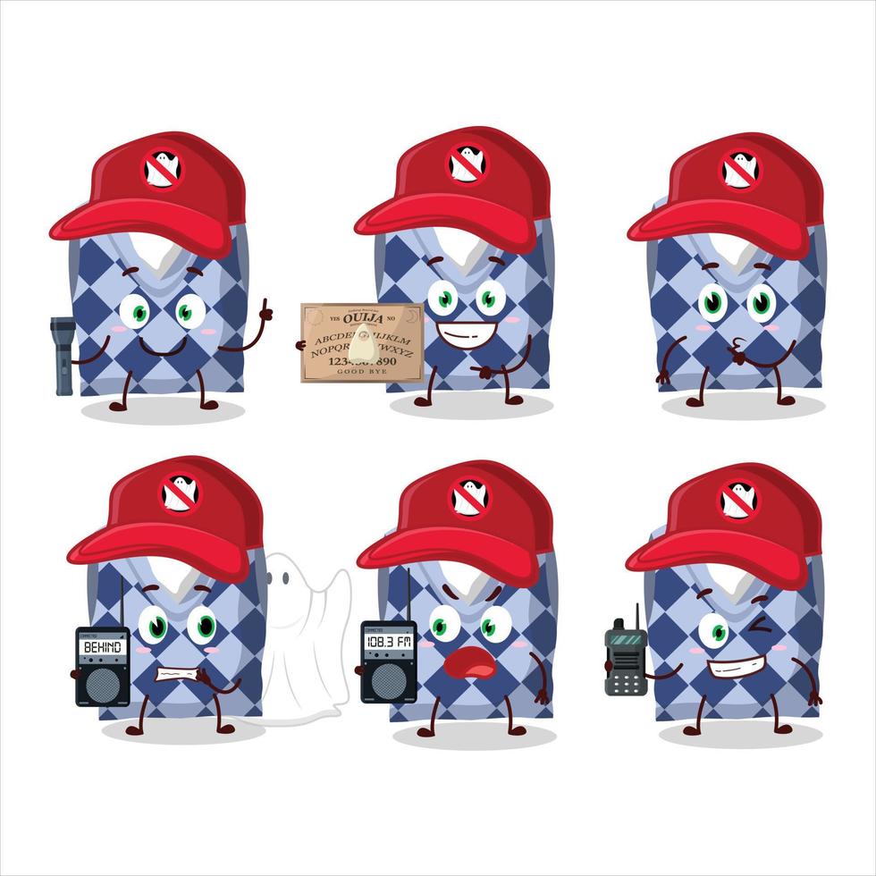 Ghost hunter cartoon blue school vest character using camera vector