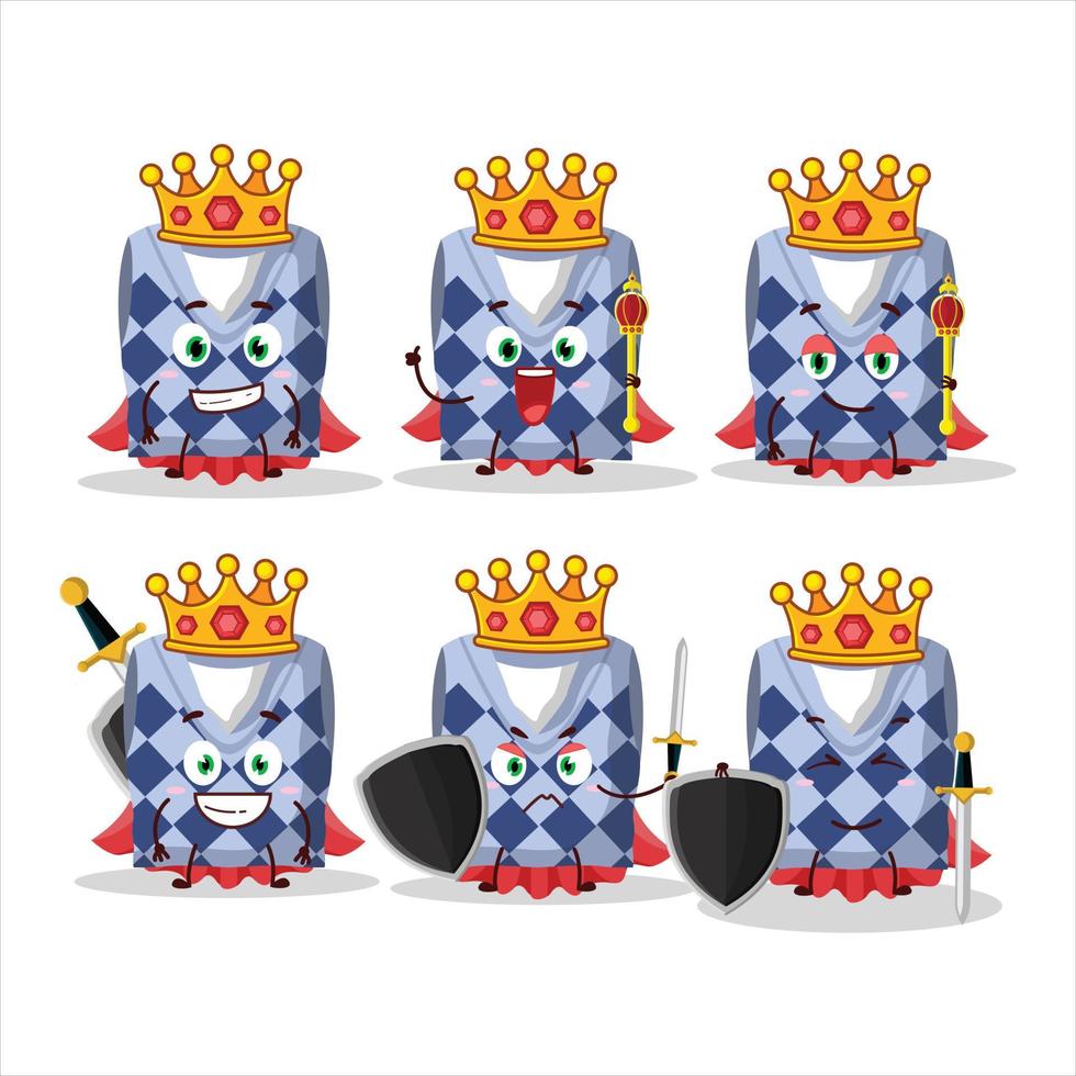A Charismatic King blue school vest cartoon character wearing a gold crown vector
