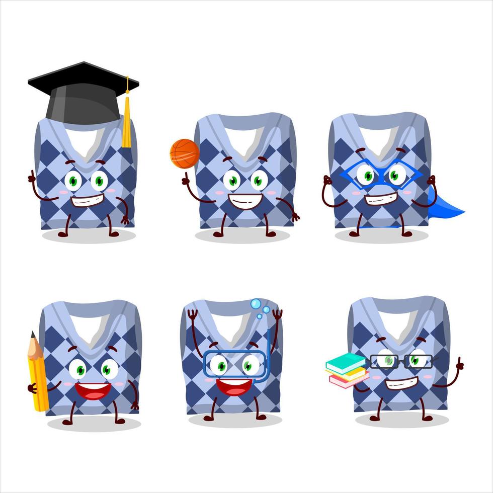 School student of blue school vest cartoon character with various expressions vector