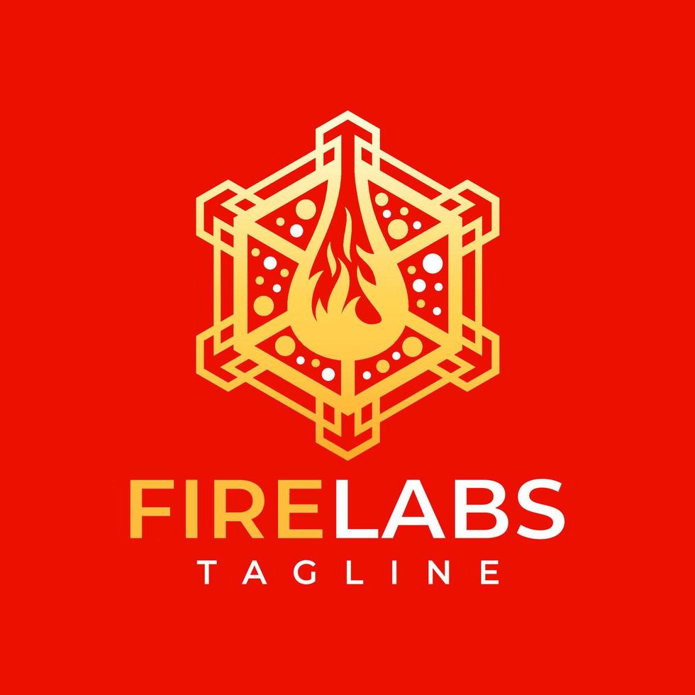 Modern abstract fire laboratory logo design. Digital flame lab logo branding. vector