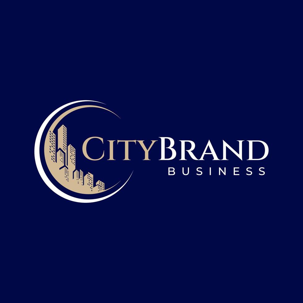 Luxury illustrative city skyscraper logo design. Elegance building moon logo. vector