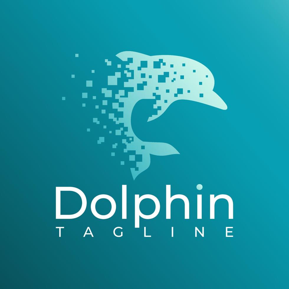 Modern digital pixel dolphin logo design. Technology dolphin abstact logo brand. vector