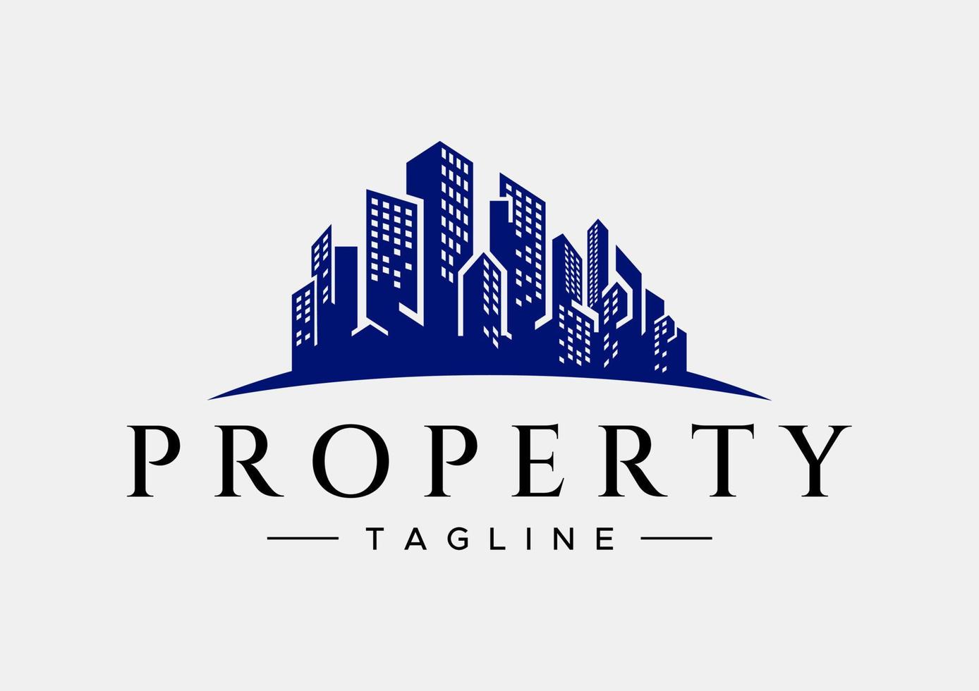 Minimalist skyscraper tower logo design. Luxury city building property logo. vector