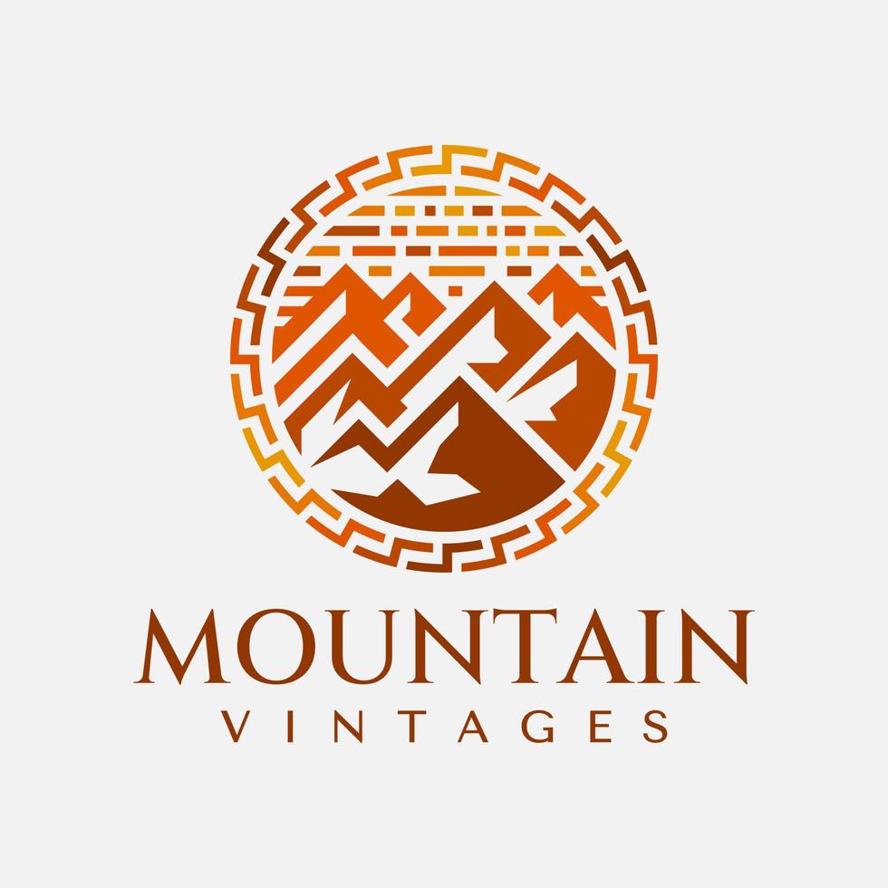 Luxury mountain hill logo design template. Elegance circle mountain peak logo. vector