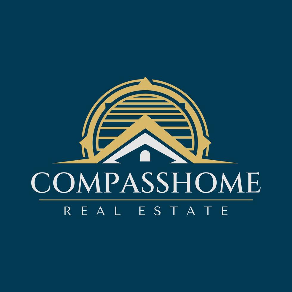 Luxury compass home building logo design. Elegance navigation real estate logo. vector