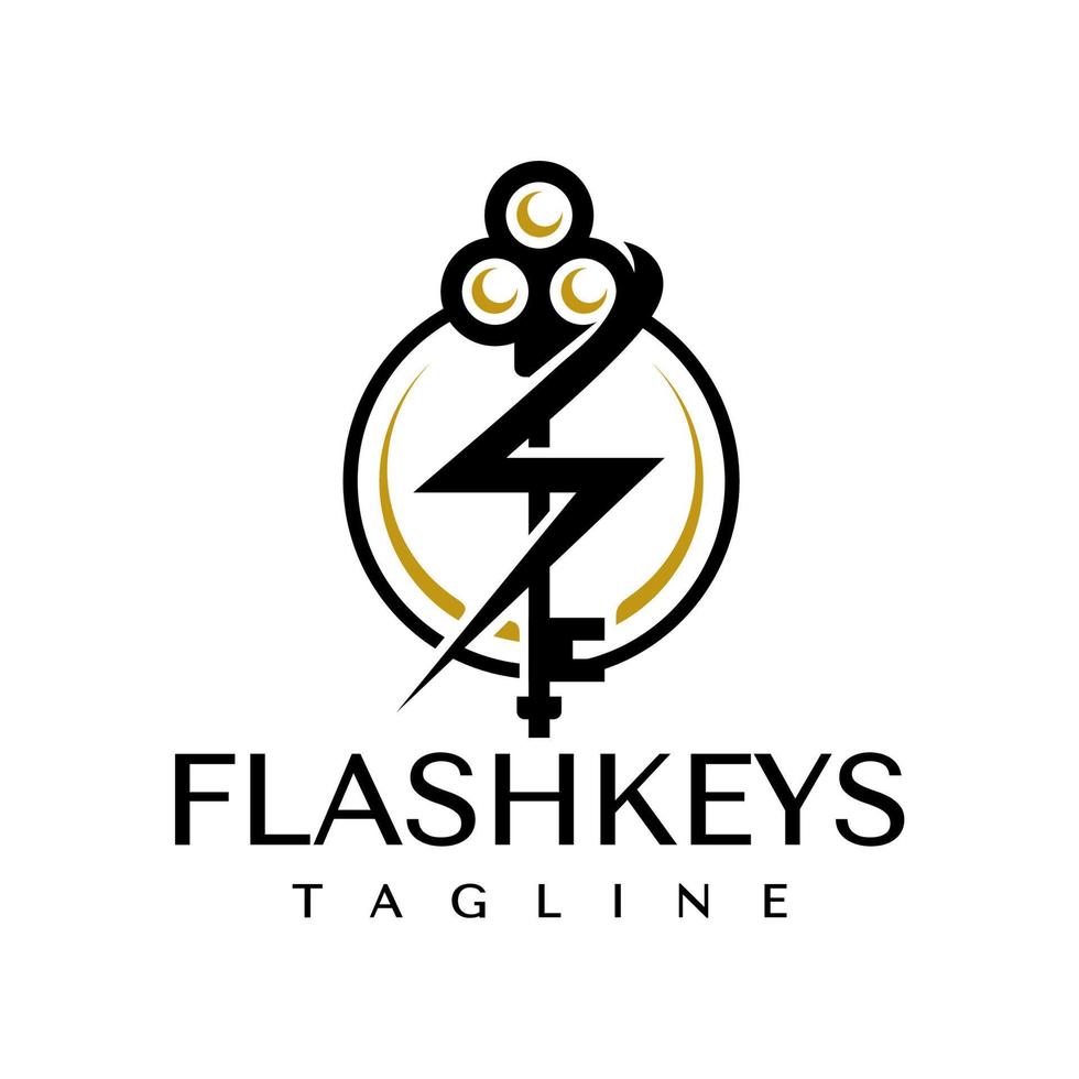 Luxury building key thunder logo design. Elegance home key flash logo branding. vector