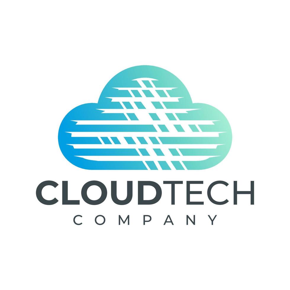 Modern digital cloud technology logo design. Pixel line cloud server logo brand. vector